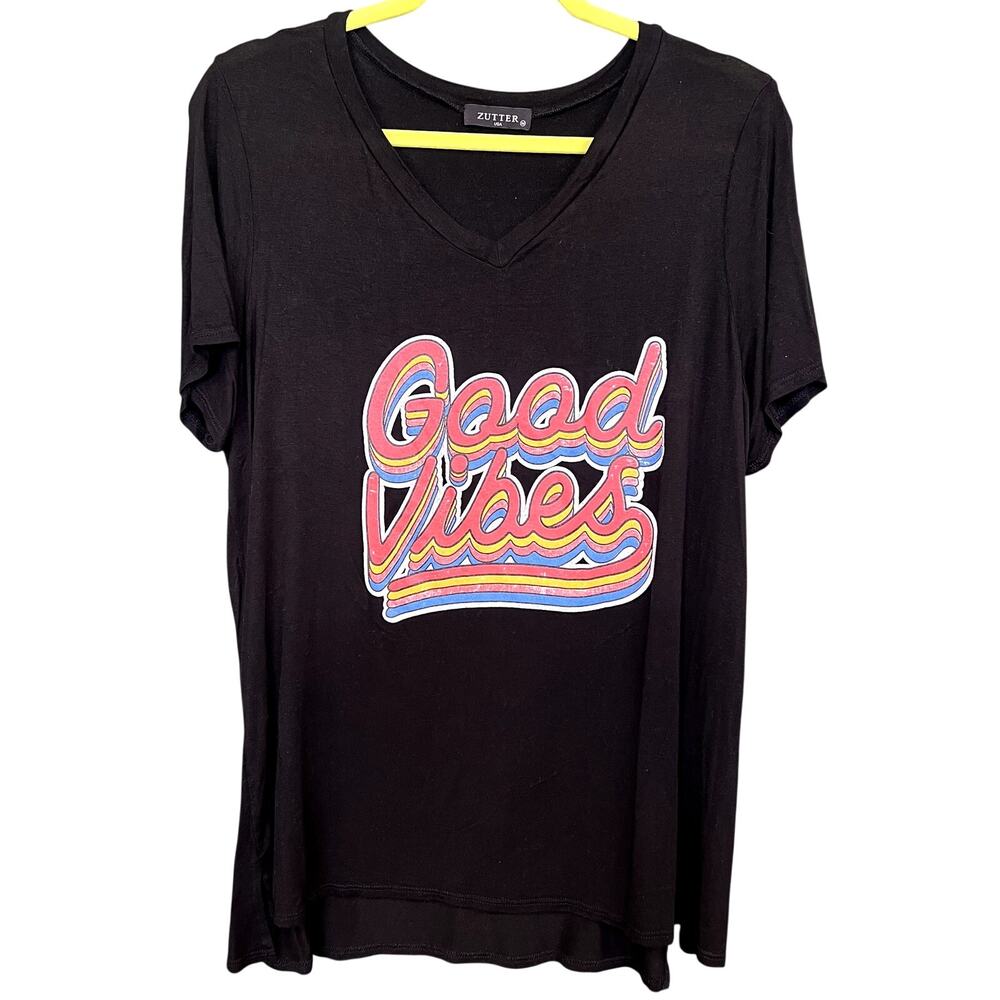 Zutter Good Vibes Black V-Neck Graphic Tee Medium